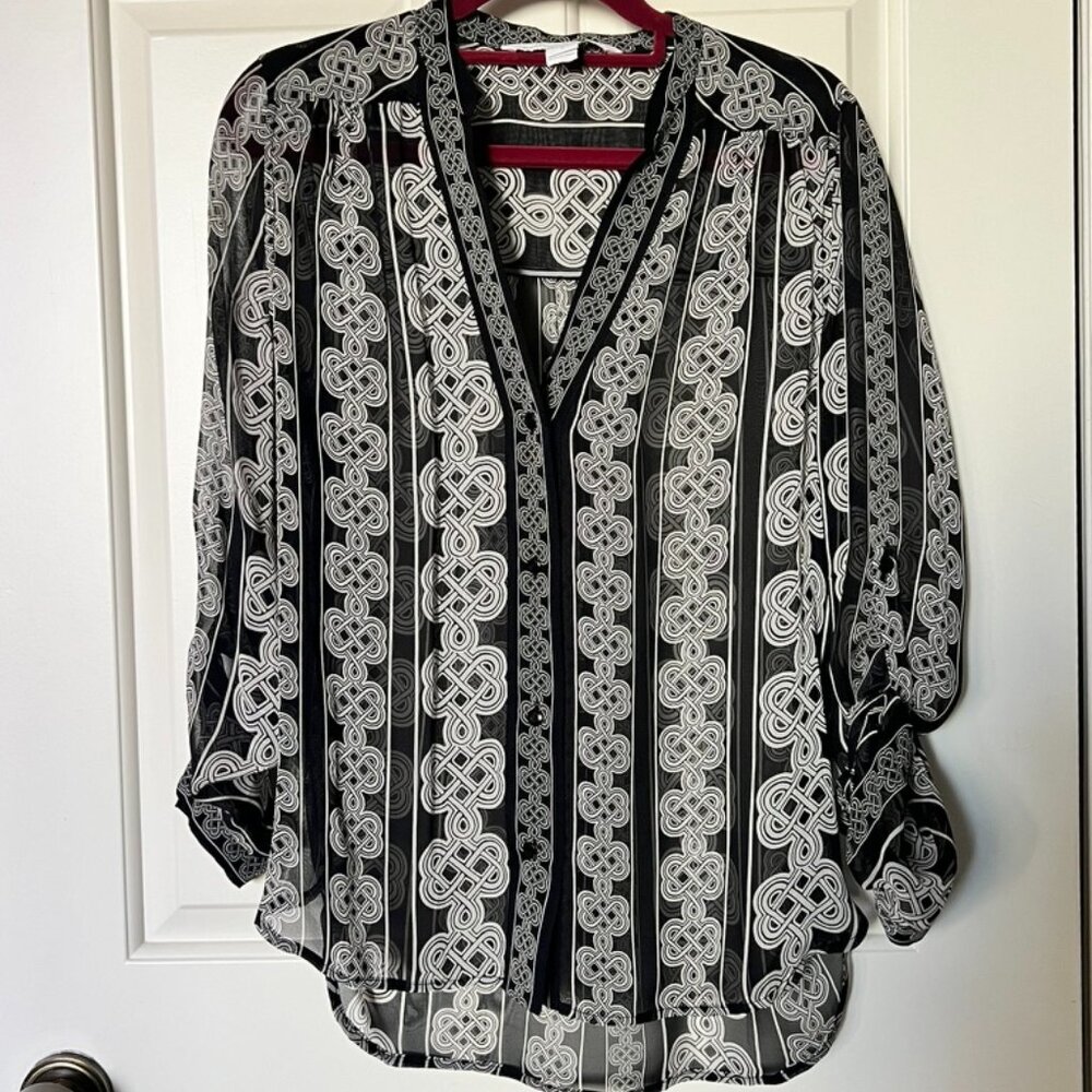 DVF Diane Von Furstenberg HARLOW Silk Top Blouse Black Love Knot Band Black